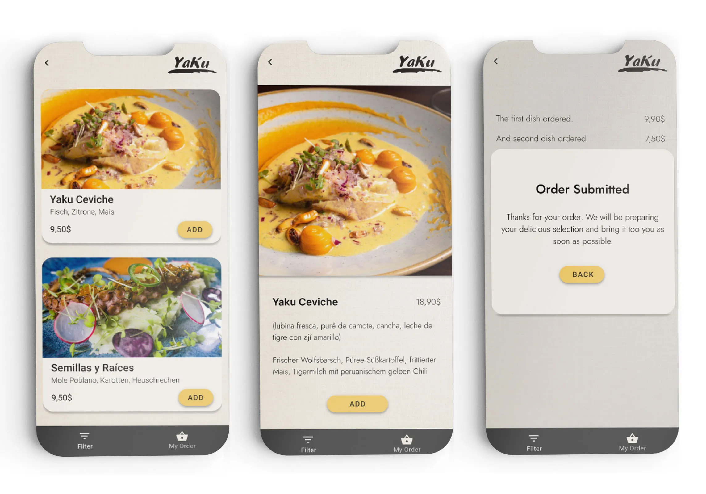 Mobile ordering prototype for Yaku